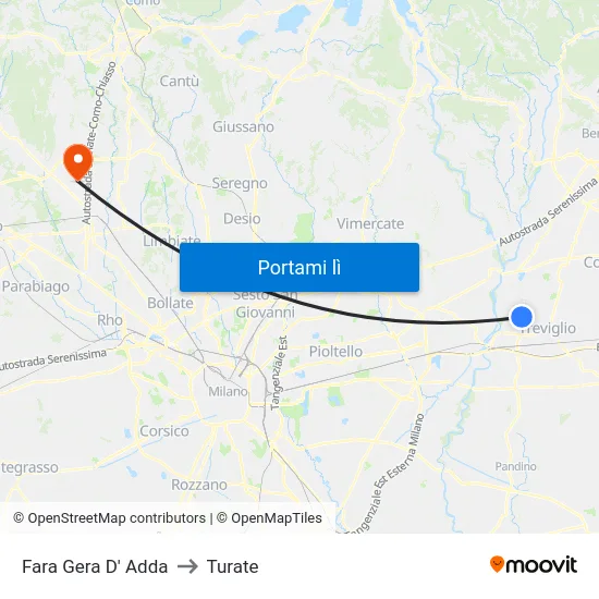 Fara Gera D' Adda to Turate map
