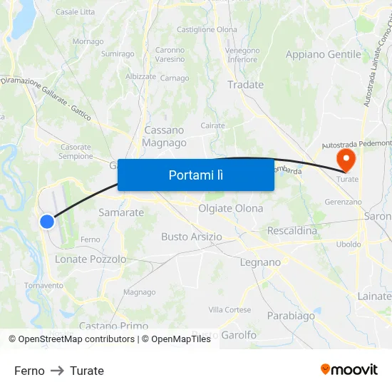 Ferno to Turate map