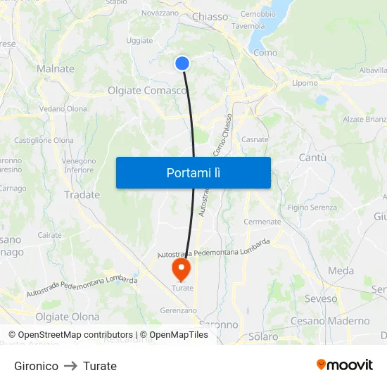 Gironico to Turate map