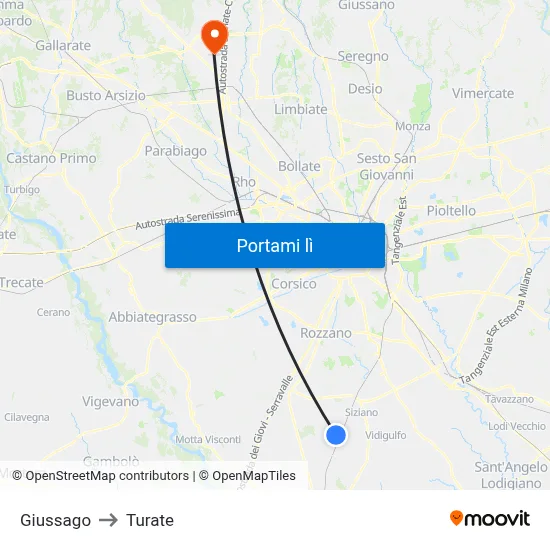 Giussago to Turate map