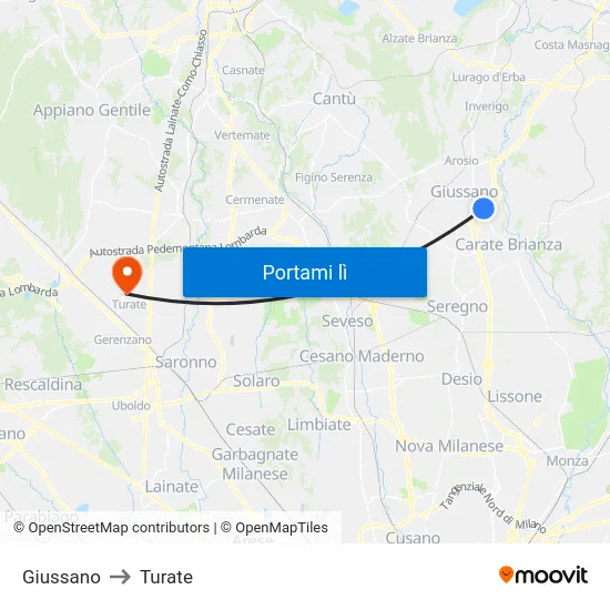 Giussano to Turate map