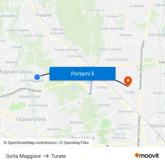 Gorla Maggiore to Turate map