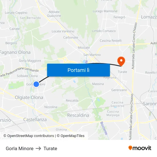 Gorla Minore to Turate map