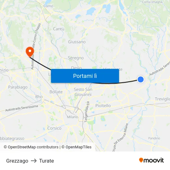Grezzago to Turate map