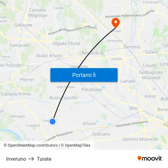 Inveruno to Turate map