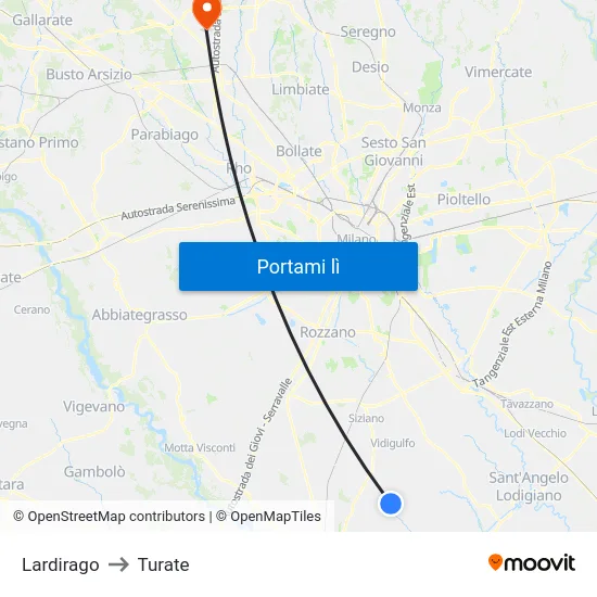 Lardirago to Turate map