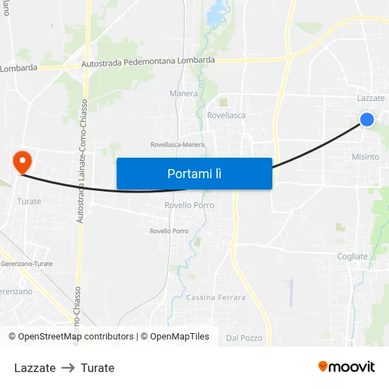 Lazzate to Turate map