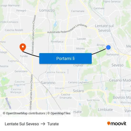 Lentate Sul Seveso to Turate map
