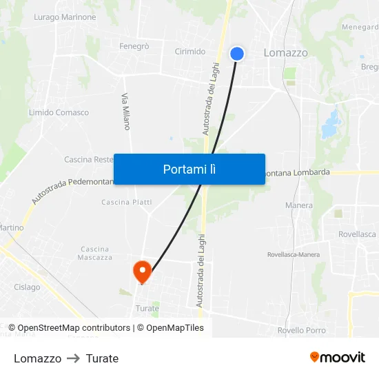 Lomazzo to Turate map