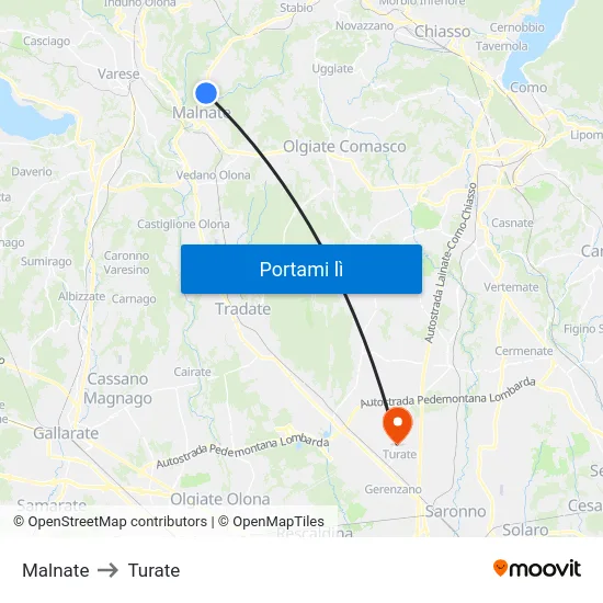 Malnate to Turate map