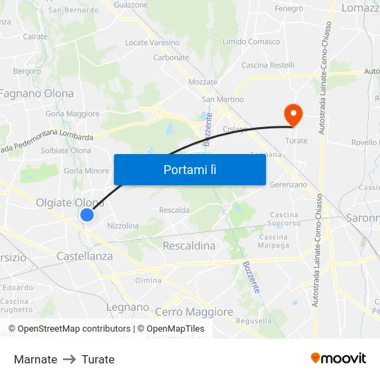 Marnate to Turate map