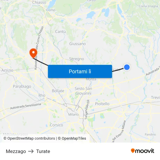 Mezzago to Turate map