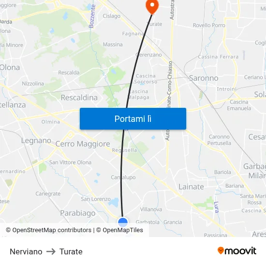 Nerviano to Turate map