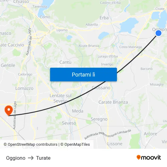 Oggiono to Turate map