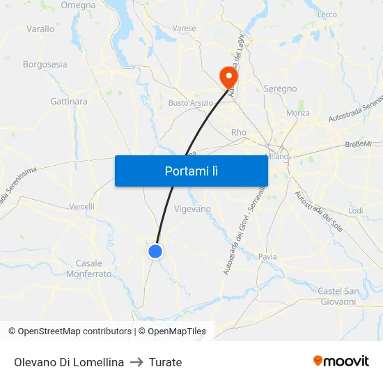 Olevano Di Lomellina to Turate map