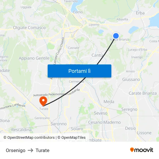 Orsenigo to Turate map