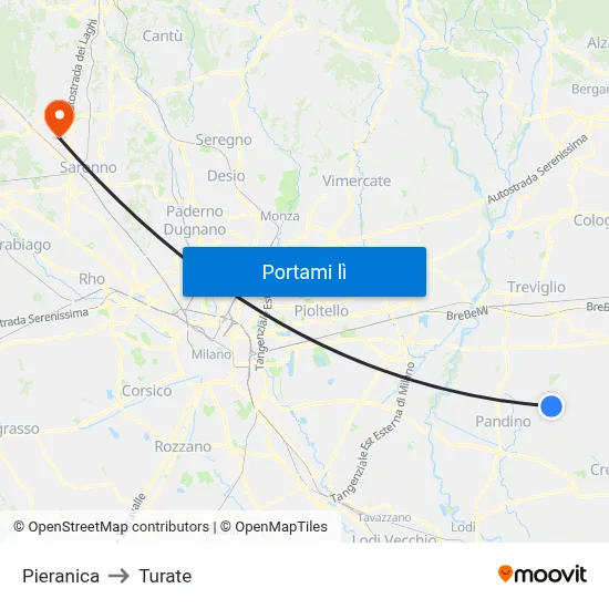 Pieranica to Turate map