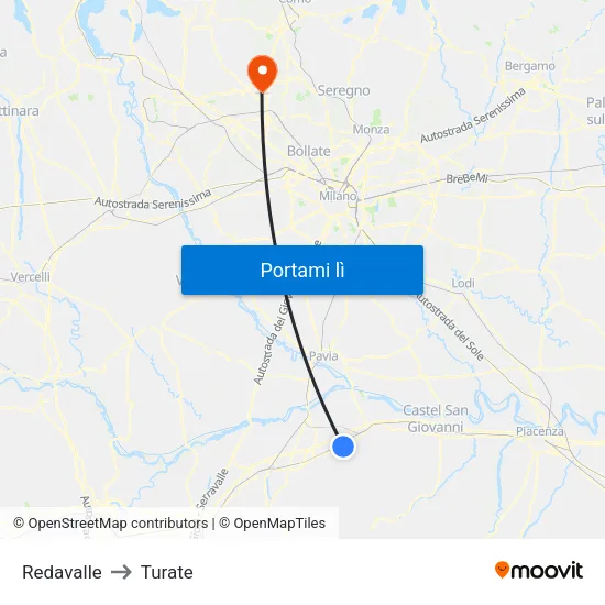 Redavalle to Turate map