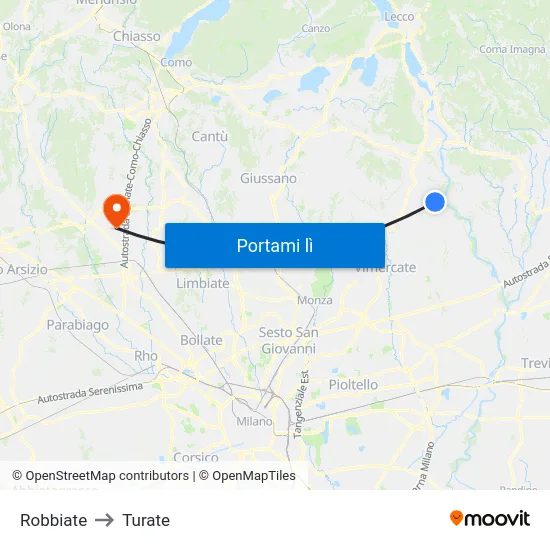 Robbiate to Turate map