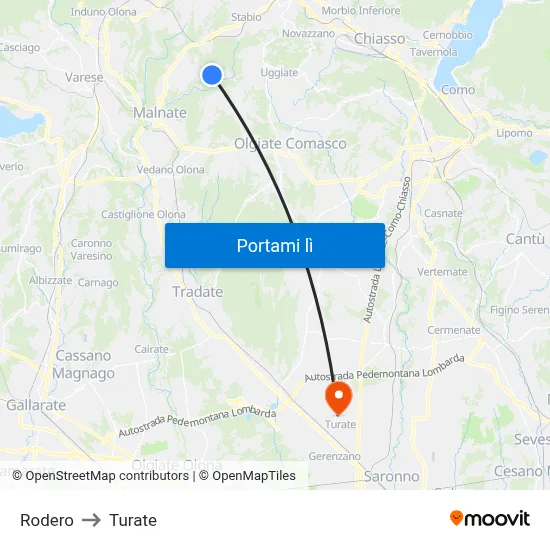 Rodero to Turate map