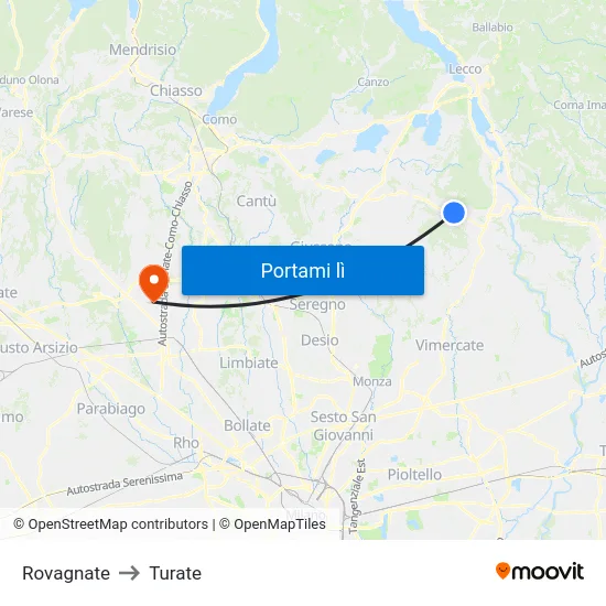 Rovagnate to Turate map