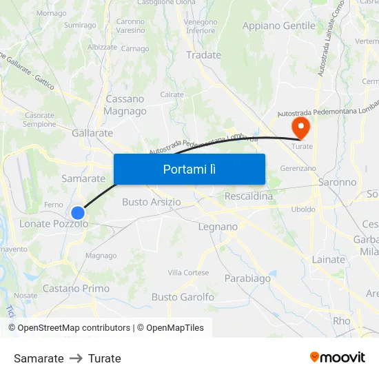 Samarate to Turate map
