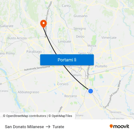 San Donato Milanese to Turate map