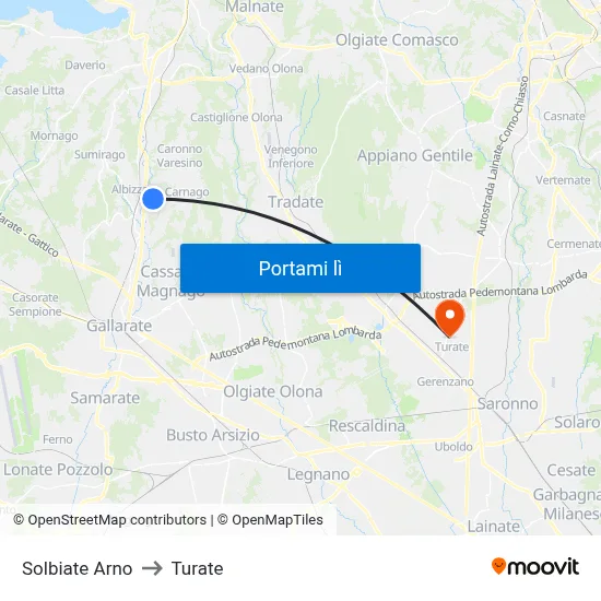 Solbiate Arno to Turate map