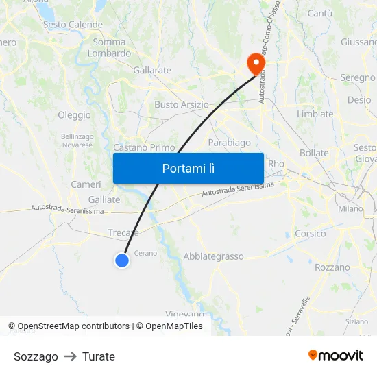 Sozzago to Turate map