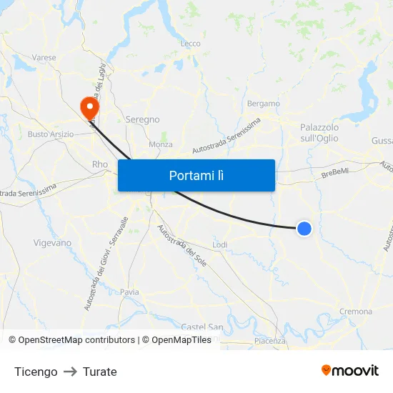 Ticengo to Turate map