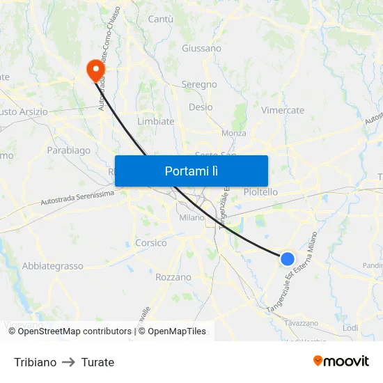 Tribiano to Turate map
