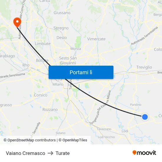 Vaiano Cremasco to Turate map