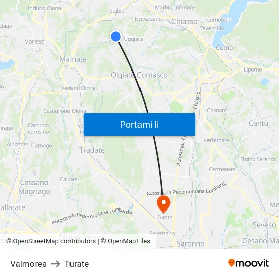Valmorea to Turate map