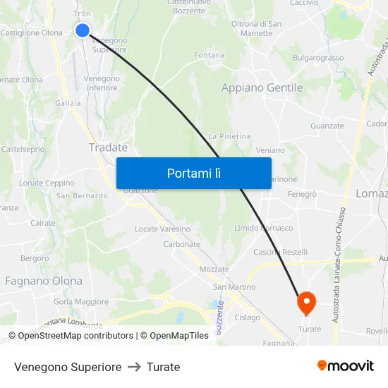 Venegono Superiore to Turate map