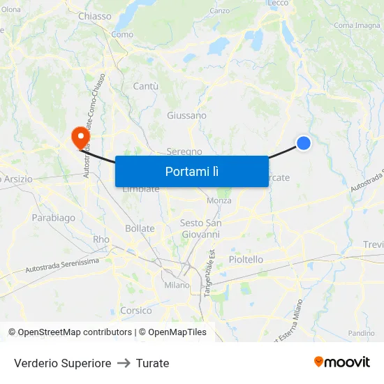Verderio Superiore to Turate map