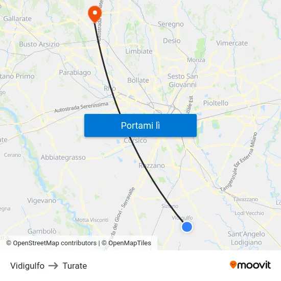 Vidigulfo to Turate map