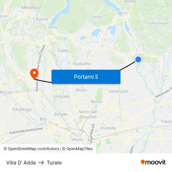 Villa D' Adda to Turate map