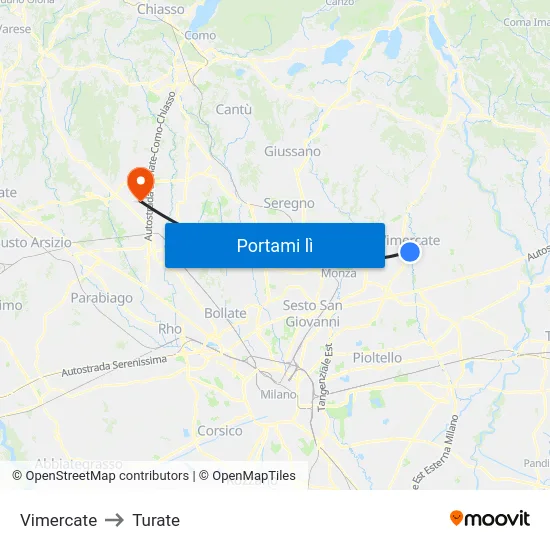 Vimercate to Turate map