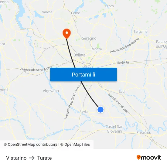 Vistarino to Turate map