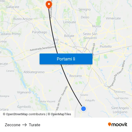 Zeccone to Turate map