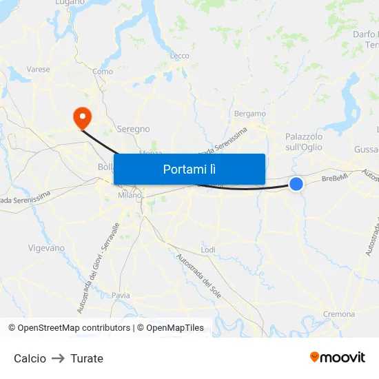 Calcio to Turate map