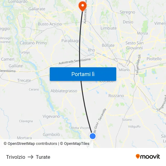 Trivolzio to Turate map