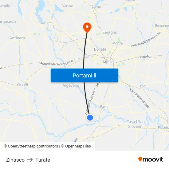 Zinasco to Turate map