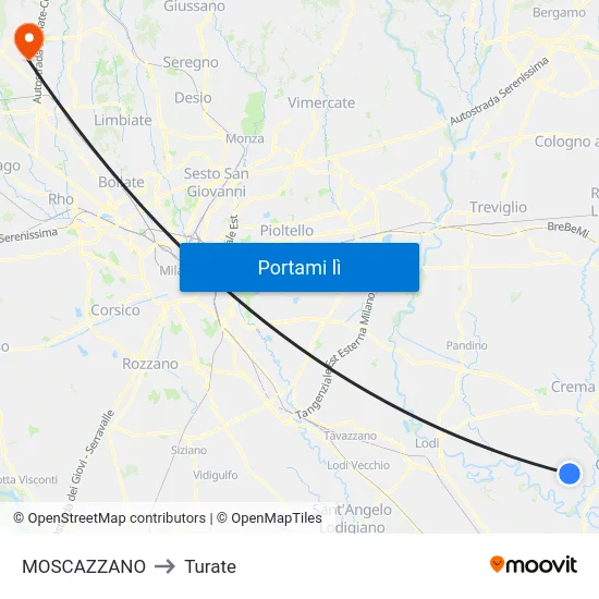 MOSCAZZANO to Turate map