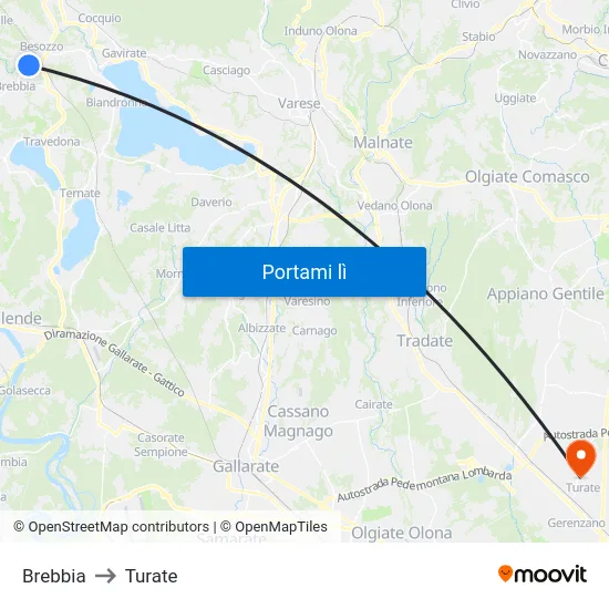 Brebbia to Turate map