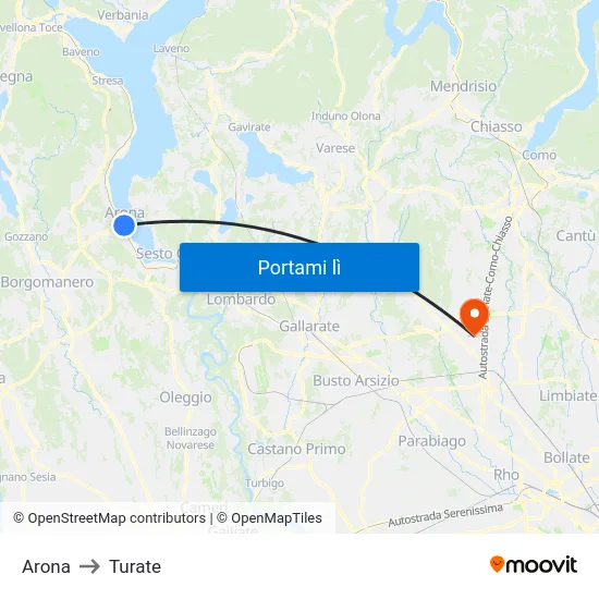 Arona to Turate map