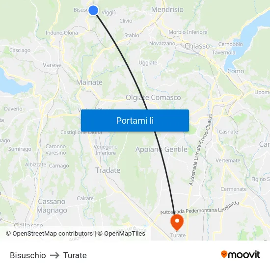 Bisuschio to Turate map