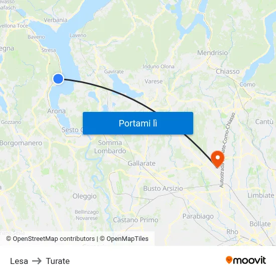 Lesa to Turate map