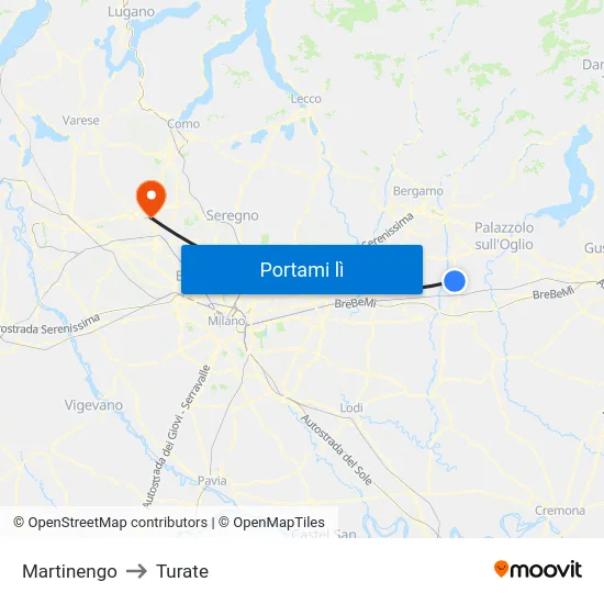 Martinengo to Turate map