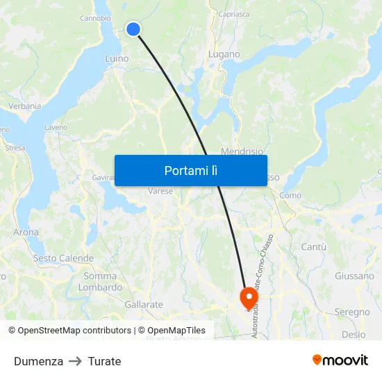 Dumenza to Turate map